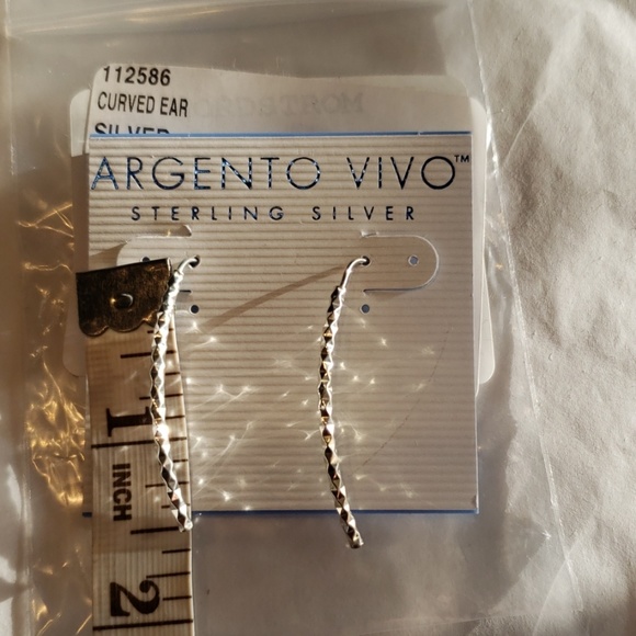 SILVER 925 Diamond Cut Curved Earrings Threaders by ARGENTO VIVO New NWT - Picture 7 of 8